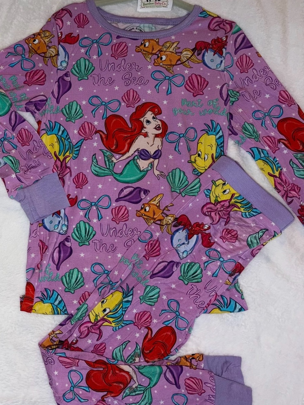 NWT Bamboo The Little Mermaid Purple Kids Pajama Set - Ariel & Friends 5/6